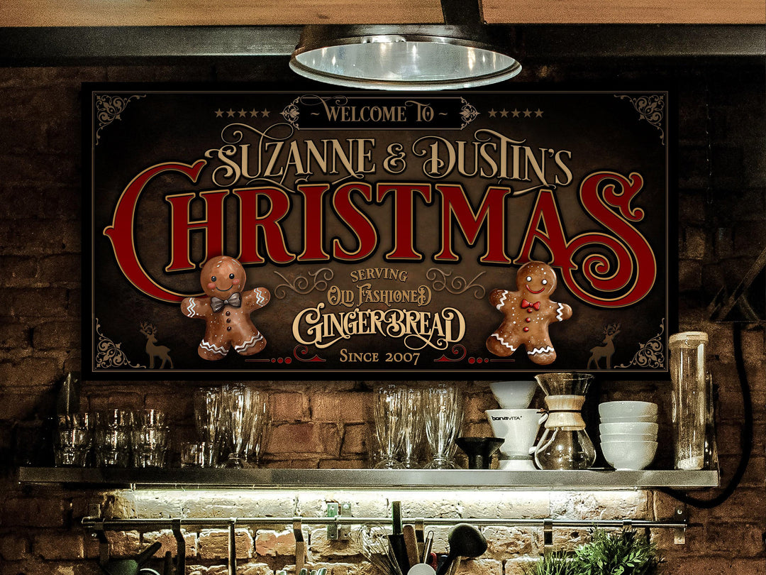 Vintage Gingerbread Christmas Sign | Gingerbread Decor Sign | Personalized Christmas Sign | Old Fashioned Christmas Sign on Canvas or Metal