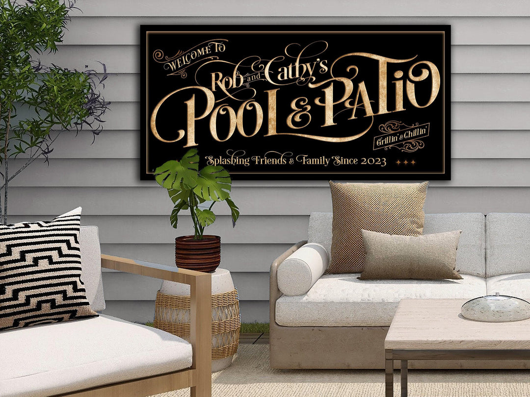 Personalized Pool Patio Metal Sign, Custom Canvas Family Name Sign, Outdoor Summer Patio Decor, Custom Pool Sign