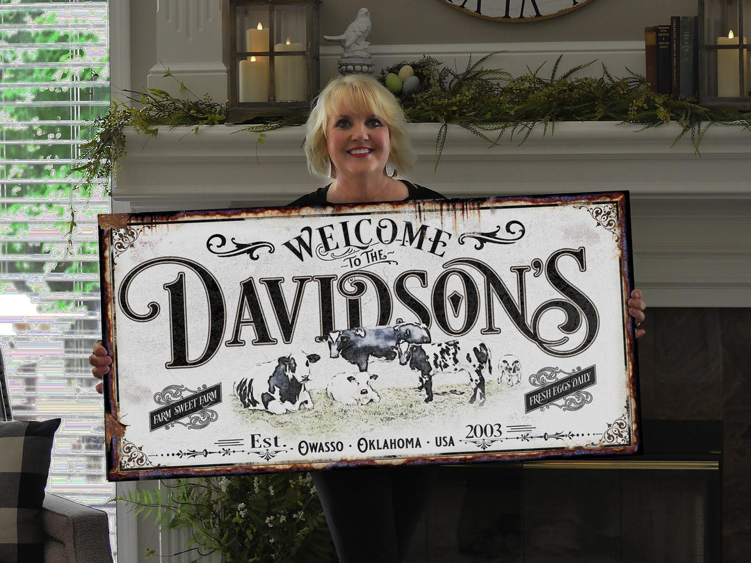 Personalized Dairy Farm Sign | Holstein Cattle Sign | Family Name Sign | Dairy Sign | Ranch House Plans | Farm Wall Decor | Distressed Sign