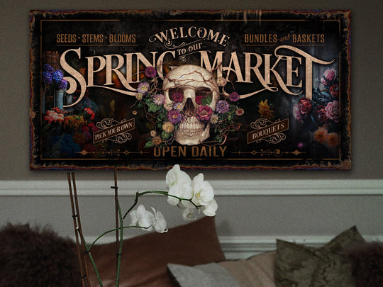 Sugar Skull Spring Market Sign | Sugar Skull Decor | Skull Decor | Spring Flower Decor | Spring Wall Decor | Rustic Spring Decor