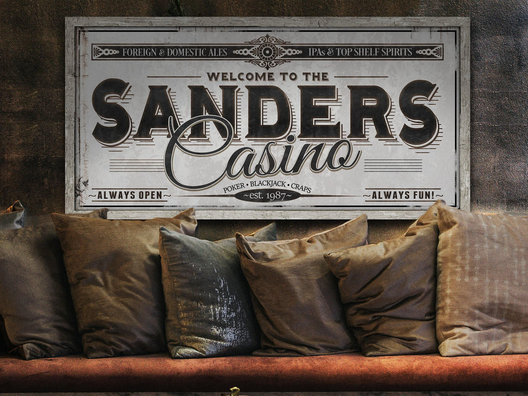 Personalized Casino Sign - Metal or Canvas | Custom Casino Sign | Personalized Family Casino Gambling Sign | Large Metal Wall Art