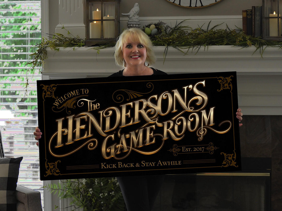 Custom Family Game Room Sign | Personalized Family Gameroom Sign | Family Bar Sign | Name Sign | Modern Farmhouse Decor | Large Metal Sign