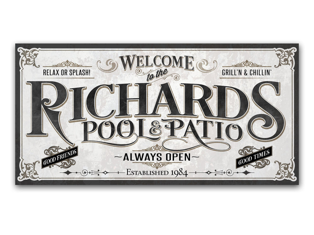 Personalized Pool & Patio Sign | Customized Pool Sign | Large Personalized Family Name Pool and Patio Sign | Large Metal or Canvas Wall Art