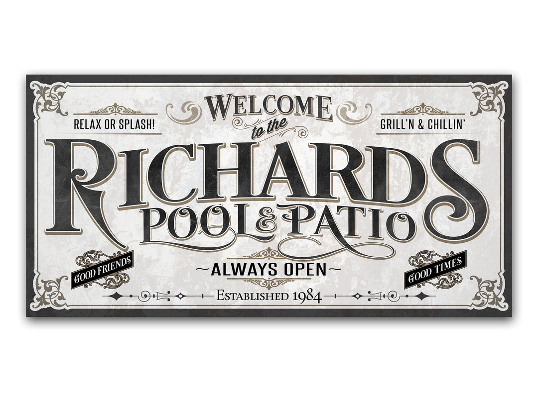 Personalized Pool & Patio Sign | Customized Pool Sign | Large Personalized Family Name Pool and Patio Sign | Large Metal or Canvas Wall Art