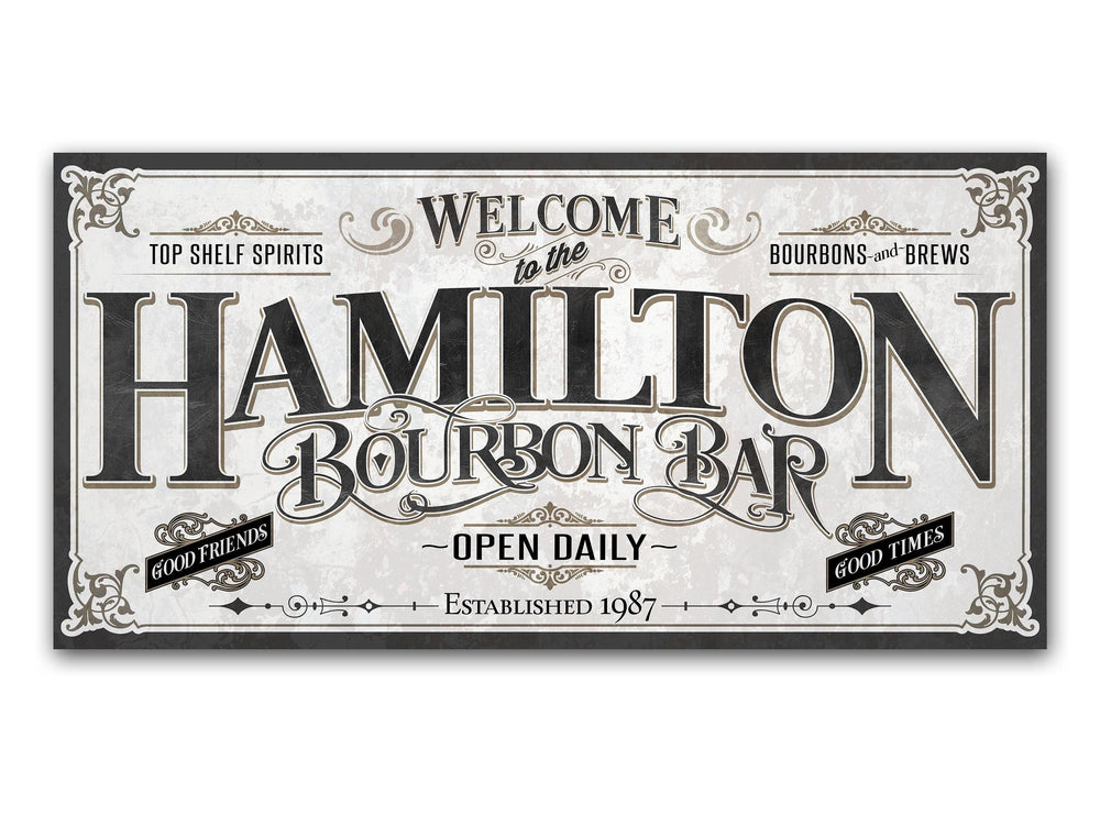Personalized Bourbon Bar Sign | Customized Bar Sign | Large Personalized Family Name Bourbon Bar Sign | Large Metal or Canvas Wall Art