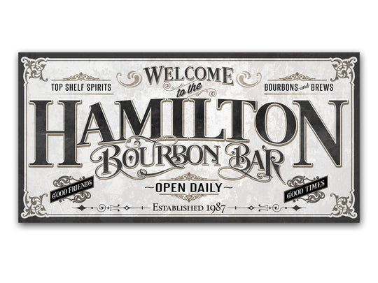 Personalized Bourbon Bar Sign | Customized Bar Sign | Large Personalized Family Name Bourbon Bar Sign | Large Metal or Canvas Wall Art