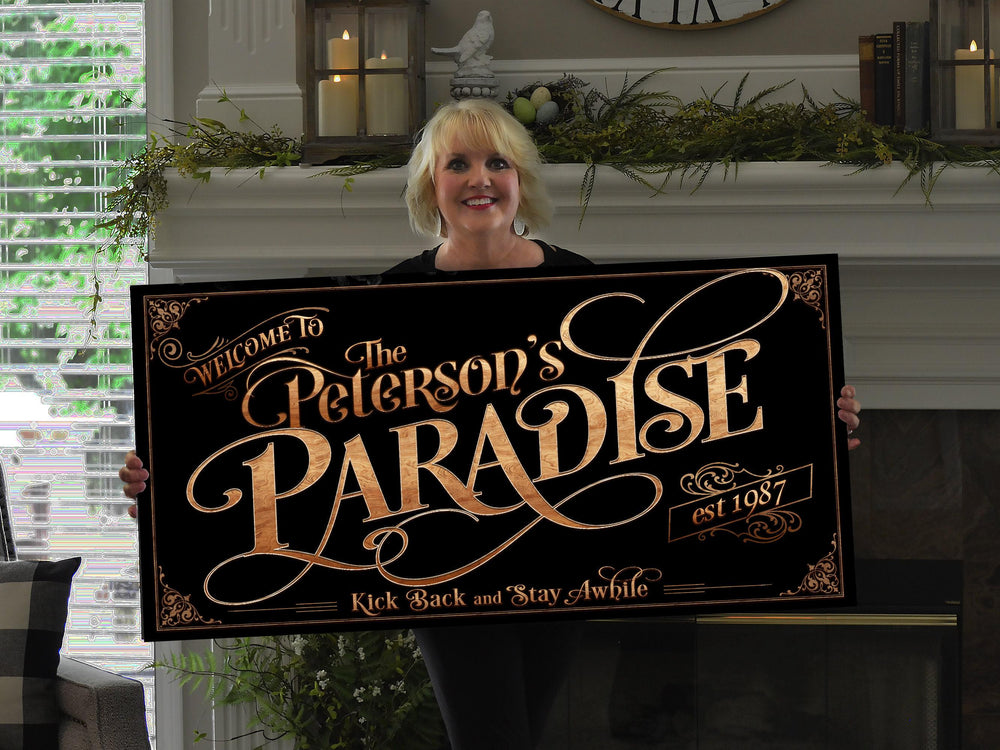 Personalized Paradise Family on Metal or Canvas! | Custom Family Name Sign | Modern Farmhouse Sign | Summer Patio Decor | Custom Pool Sign