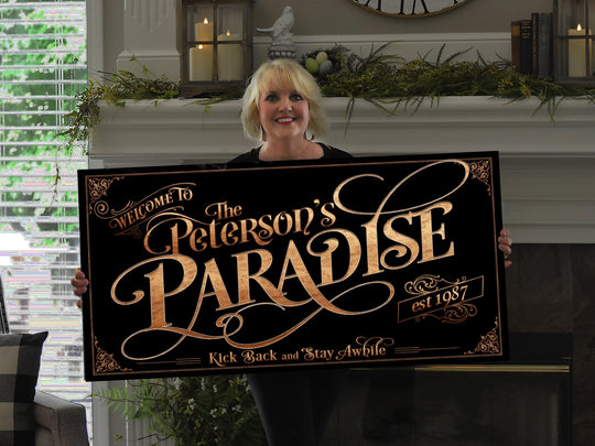Personalized Paradise Family on Metal or Canvas! | Custom Family Name Sign | Modern Farmhouse Sign | Summer Patio Decor | Custom Pool Sign