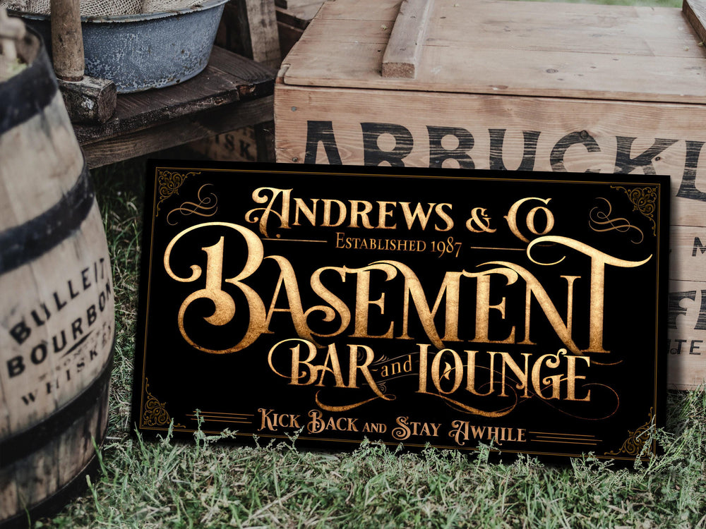 Basement Bar & Lounge Sign - Metal or Canvas! | Custom Basement Bar Sign | Modern Farmhouse Sign | Basement Bar Decor | Custom Basement Sign