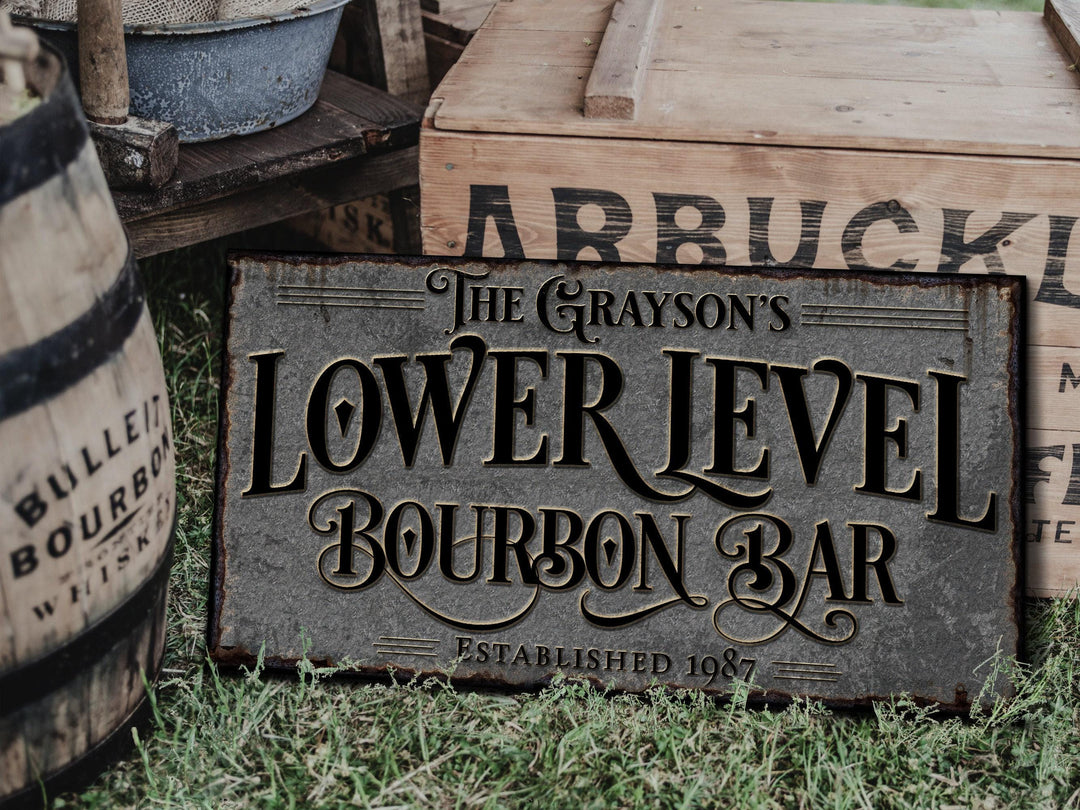 Lower Level Bourbon Bar Sign | Personalized Bar Sign | Lower Level Sign | Man Cave Decor | Customized Bourbon Bar Sign for Lower Level