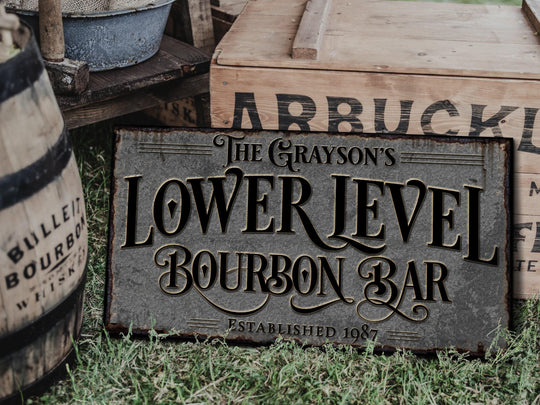 Lower Level Bourbon Bar Sign | Personalized Bar Sign | Lower Level Sign | Man Cave Decor | Customized Bourbon Bar Sign for Lower Level