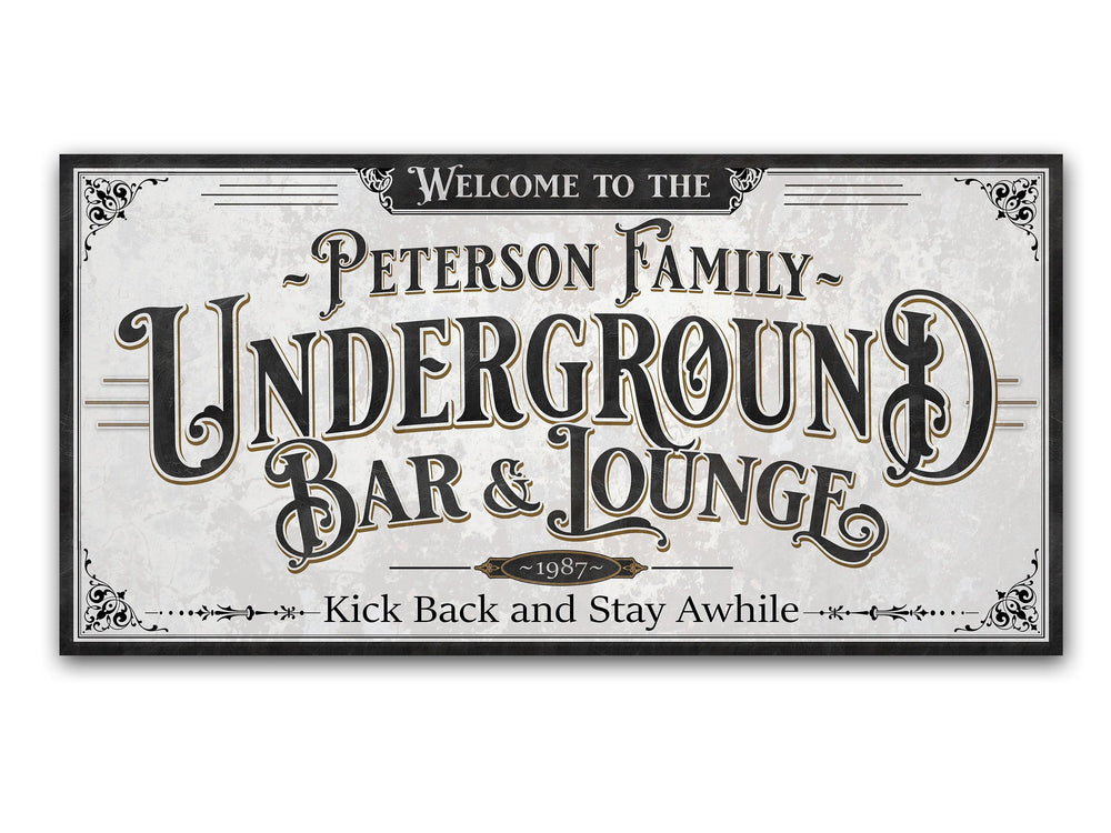 Personalized Underground Bar & Lounge Sign | Customized Bar Sign | Family Underground Bar Lounge Sign | Large Metal or Canvas Wall Art