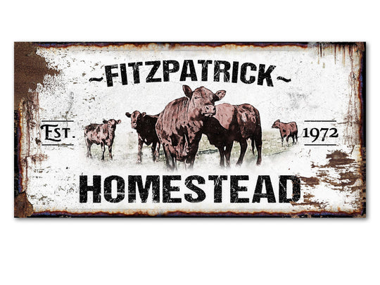 Custom Cattle Ranch Farm Sign, Personalized Last Name Homestead Sign, Farmhouse Rancher Gift