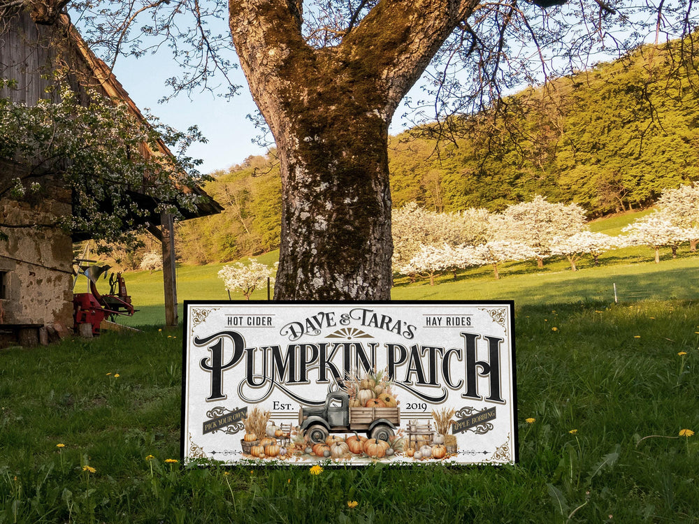 Pumpkin Patch Sign | Pumpkin Farm Sign | Personalized Fall Sign | Autumn Vintage Sign | Light Family Name Fall Sign | Autumn Pumpkin Decor