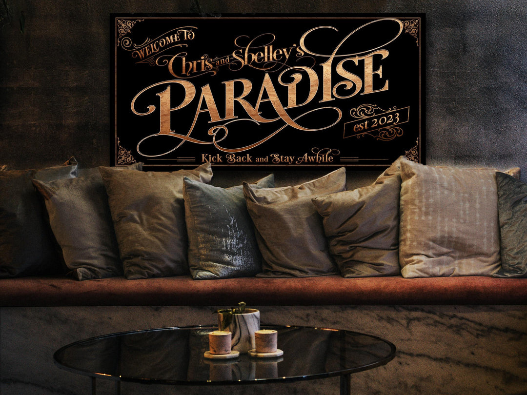 Personalized Paradise Family on Metal or Canvas! | Custom Family Name Sign | Modern Farmhouse Sign | Summer Patio Decor | Custom Pool Sign
