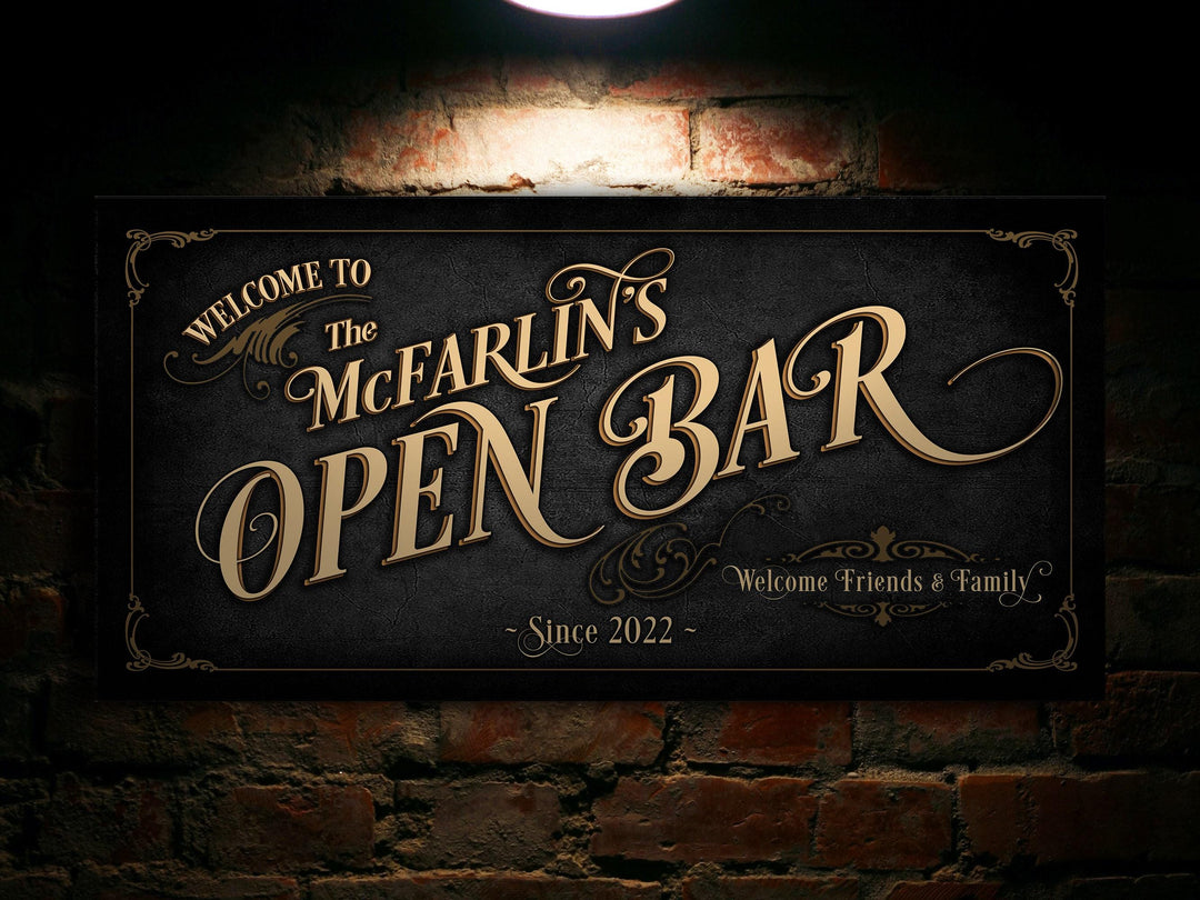 Open Bar Sign Personalized, Wedding Bar Wall Decor, Personalized Bar Sign, Vintage Bar Signage