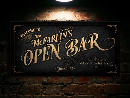 Open Bar Sign Personalized, Wedding Bar Wall Decor, Personalized Bar Sign, Vintage Bar Signage