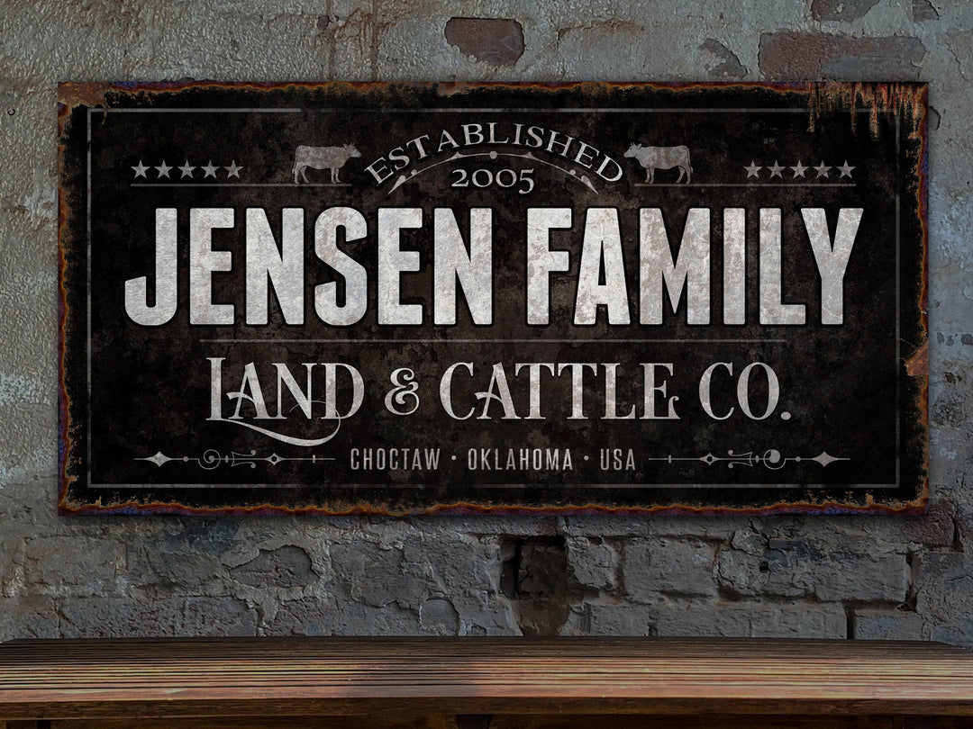 Hereford Cattle Ranch Sign | Last Name Farmhouse Sign | Black Farmhouse Sign | Ranch House Plans | Farm Wall Decor | Distressed Sign
