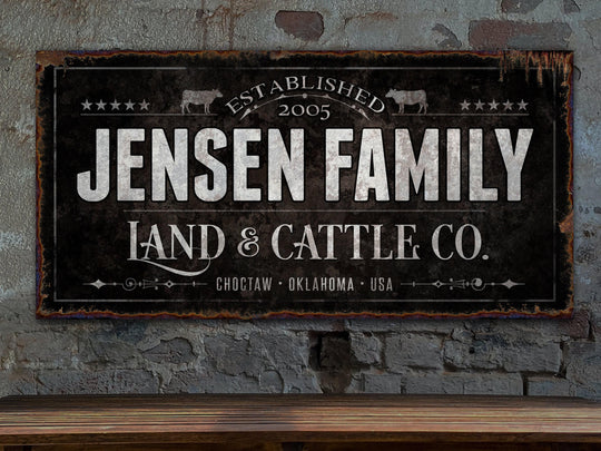 Hereford Cattle Ranch Sign | Last Name Farmhouse Sign | Black Farmhouse Sign | Ranch House Plans | Farm Wall Decor | Distressed Sign