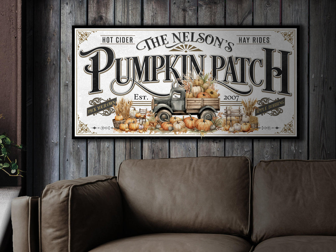 Pumpkin Patch Sign | Pumpkin Farm Sign | Personalized Fall Sign | Autumn Vintage Sign | Light Family Name Fall Sign | Autumn Pumpkin Decor