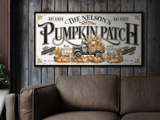 Pumpkin Patch Sign | Pumpkin Farm Sign | Personalized Fall Sign | Autumn Vintage Sign | Light Family Name Fall Sign | Autumn Pumpkin Decor