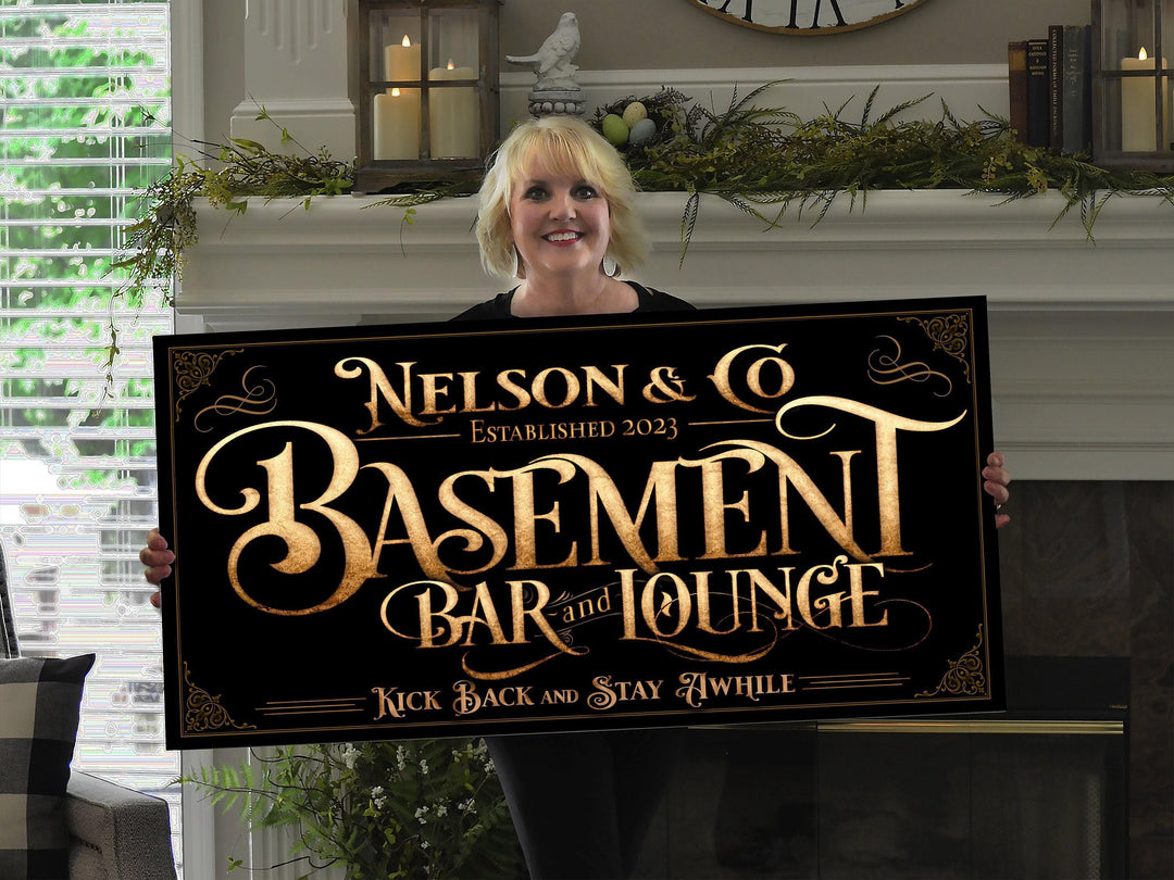 Basement Bar & Lounge Sign - Metal or Canvas! | Custom Basement Bar Sign | Modern Farmhouse Sign | Basement Bar Decor | Custom Basement Sign