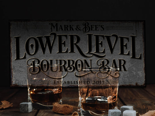 Lower Level Bourbon Bar Sign | Personalized Bar Sign | Lower Level Sign | Man Cave Decor | Customized Bourbon Bar Sign for Lower Level