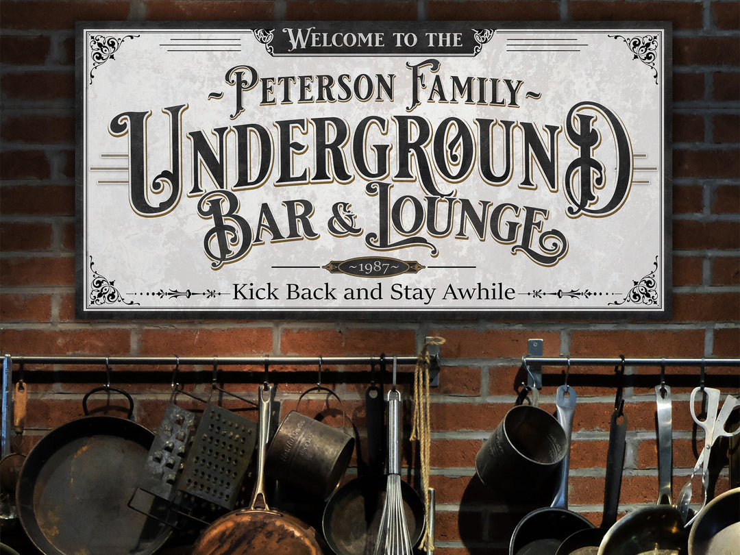 Personalized Underground Bar & Lounge Sign | Customized Bar Sign | Family Underground Bar Lounge Sign | Large Metal or Canvas Wall Art