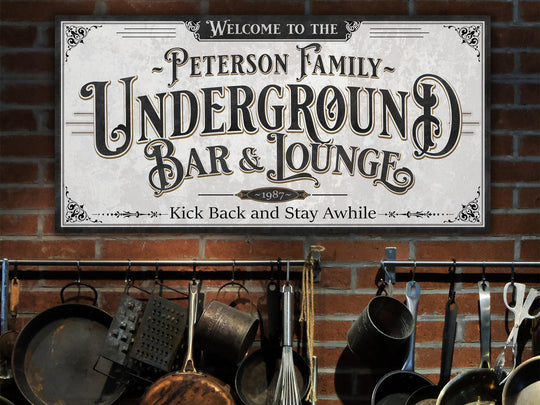 Personalized Underground Bar & Lounge Sign | Customized Bar Sign | Family Underground Bar Lounge Sign | Large Metal or Canvas Wall Art