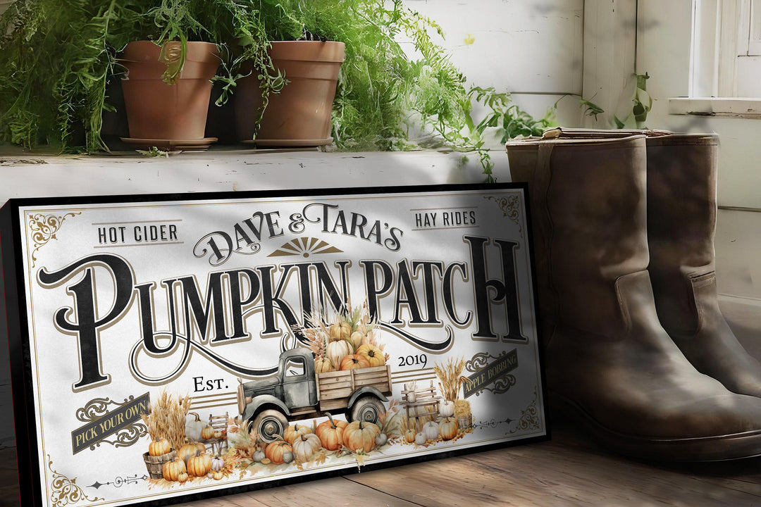 Pumpkin Patch Sign | Pumpkin Farm Sign | Personalized Fall Sign | Autumn Vintage Sign | Light Family Name Fall Sign | Autumn Pumpkin Decor