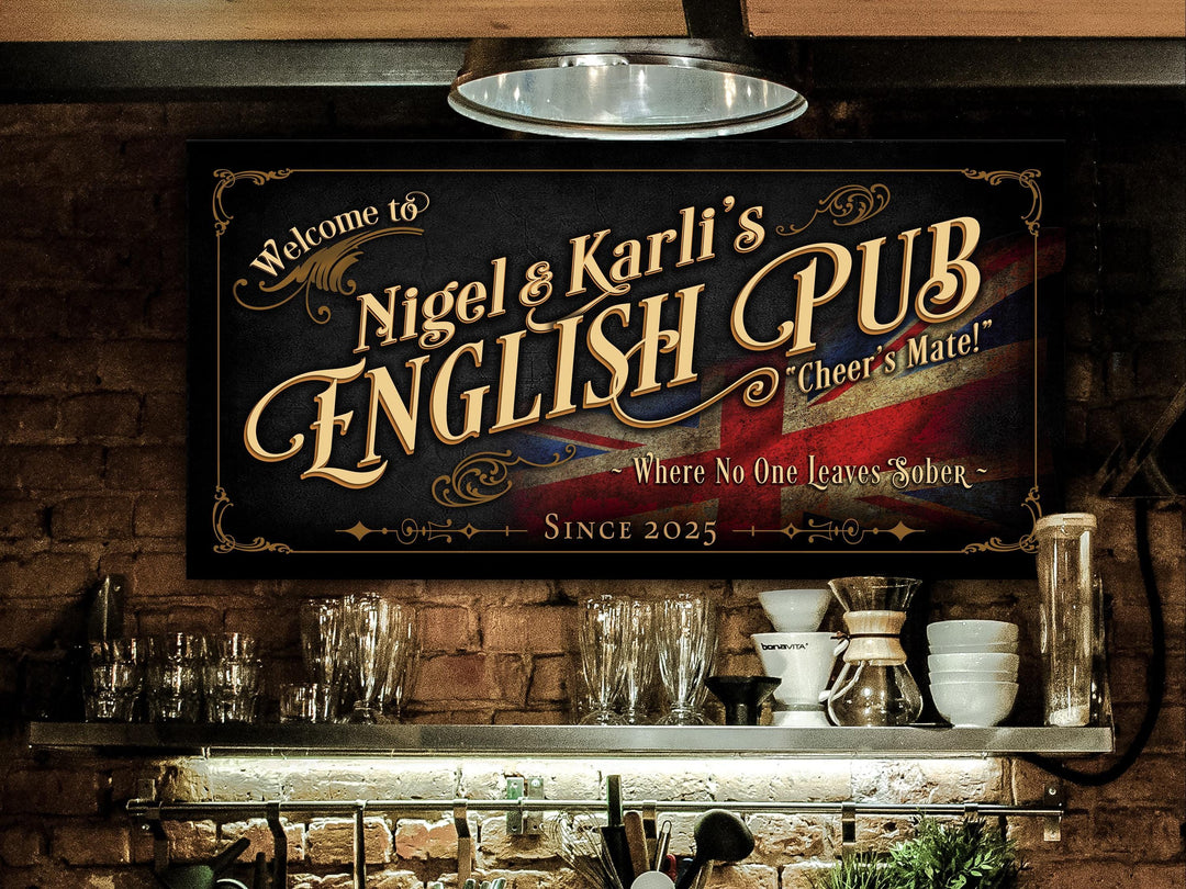 Vintage English Pub Sign Personalized, Bar Wall Decor, Personalized Bar Sign, Vintage Bar Signage