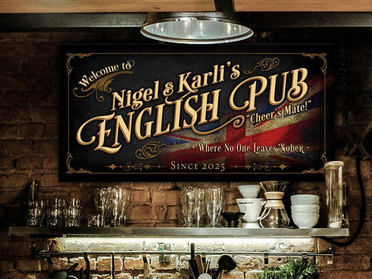 Vintage English Pub Sign Personalized, Bar Wall Decor, Personalized Bar Sign, Vintage Bar Signage