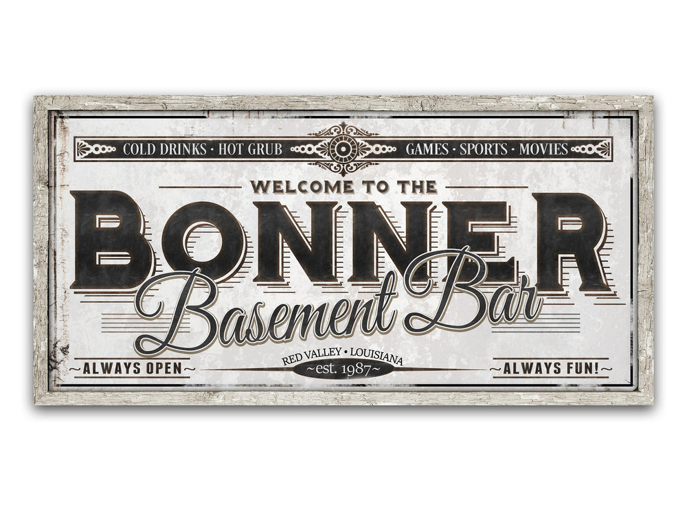Personalized Basement Bar Sign - Metal or Canvas | Custom Basement Bar Sign | Personalized Family Basement Sign | Large Metal Wall Art