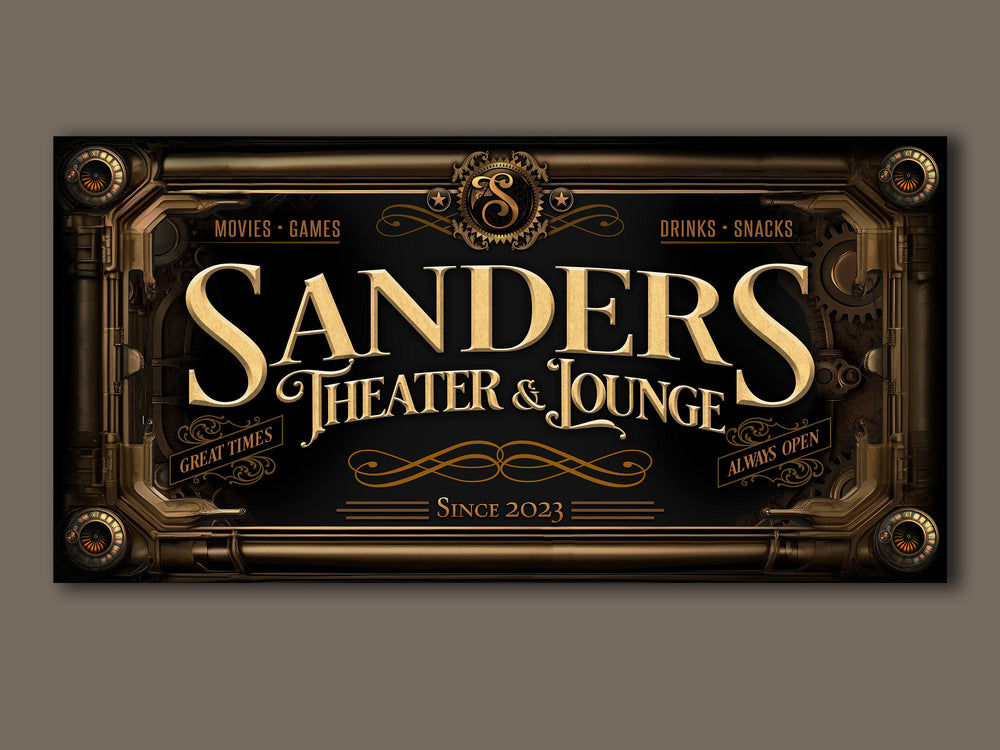 Personalized Steampunk Sign - Metal or Canvas! | Custom Steampunk Theater Sign | Home Theater Sign | Game Room Decor | Customized Steampunk