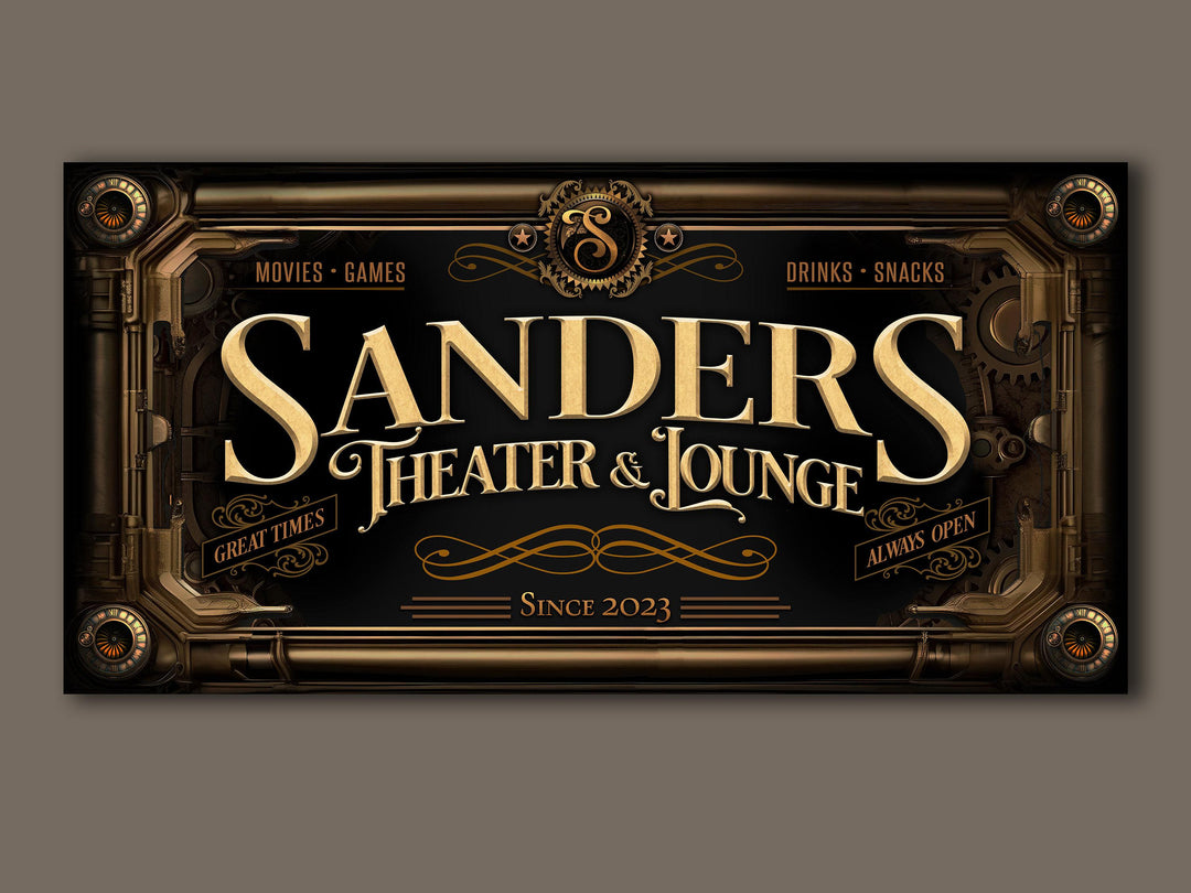 Personalized Steampunk Sign - Metal or Canvas! | Custom Steampunk Theater Sign | Home Theater Sign | Game Room Decor | Customized Steampunk