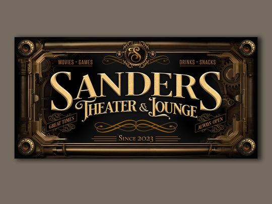Personalized Steampunk Sign - Metal or Canvas! | Custom Steampunk Theater Sign | Home Theater Sign | Game Room Decor | Customized Steampunk