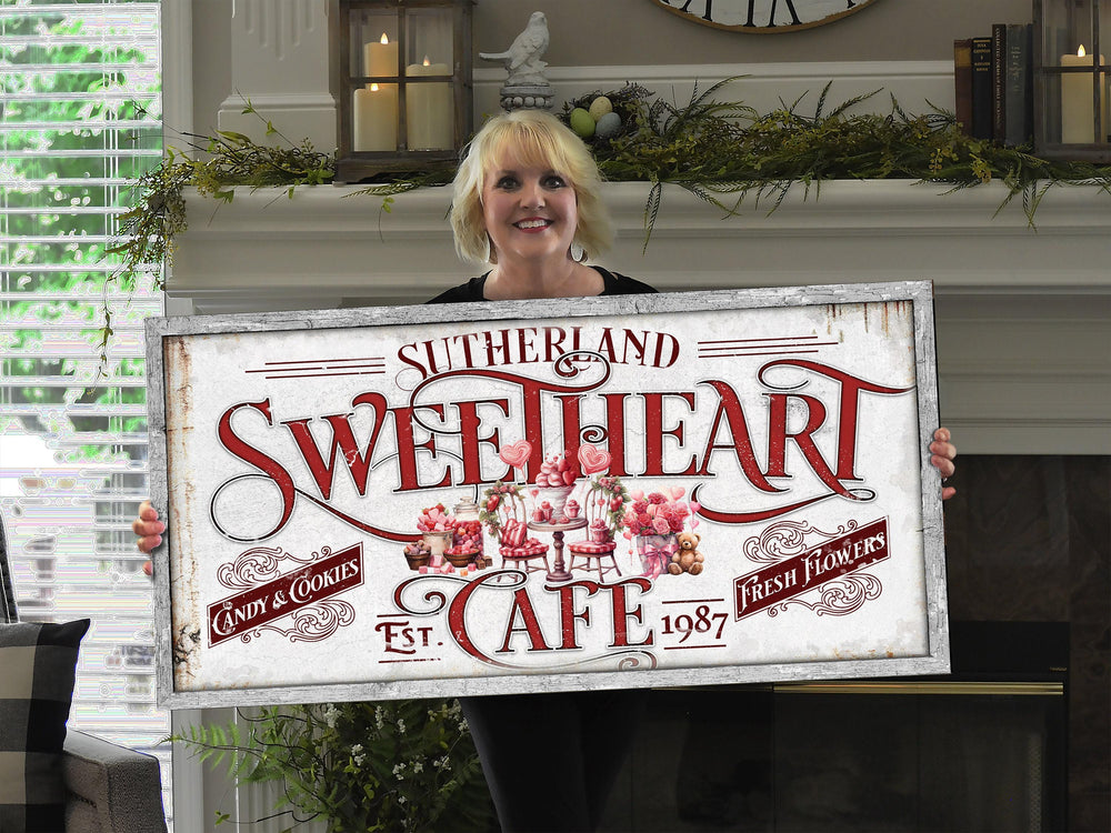 Rustic Name Sweetheart Cafe Valentine's Day Sign | Valentine Decor | Personalized Sweetheart Sign | Valentine's Sign | Valentine's Day Sign