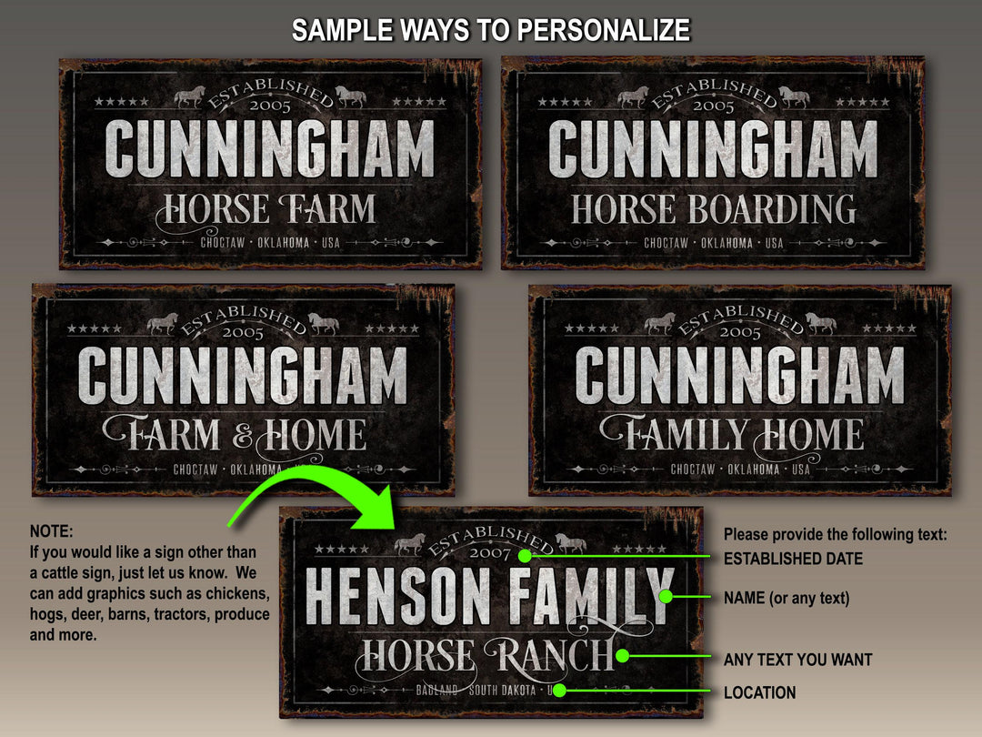 Horse Ranch Sign | Last Name Farmhouse Dark Sign | Dark Farmhouse Sign | Ranch House Plans | Farm Wall Decor | Distressed Sign