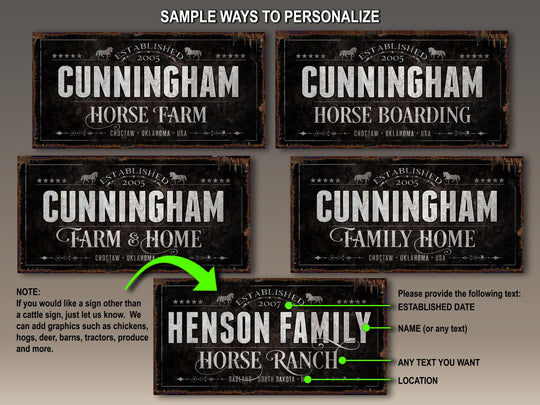 Horse Ranch Sign | Last Name Farmhouse Dark Sign | Dark Farmhouse Sign | Ranch House Plans | Farm Wall Decor | Distressed Sign