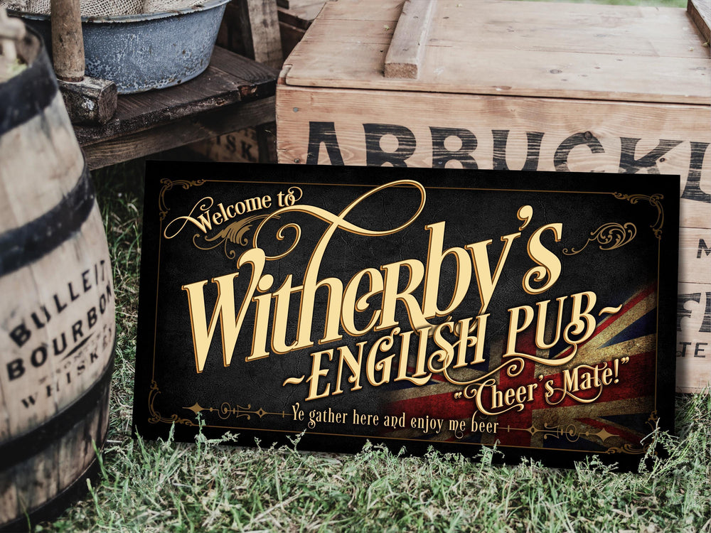 Vintage English Pub Sign Personalized, Bar Wall Decor, Personalized Bar Sign, Vintage Bar Signage, Custom Family English Pub Bar Sign