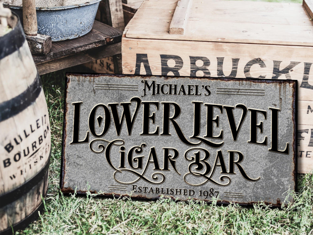 Lower Level Cigar Bar Sign | Personalized Cigar Bar Sign | Lower Level Sign | Man Cave Decor | Customized Cigar Bar Sign for Basement