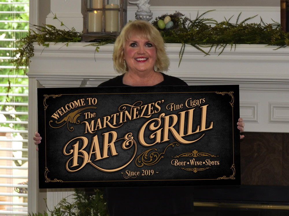 Bar & Grill Sign Personalized, Bar Wall Decor, Personalized Bar Sign, Vintage Bar Signage
