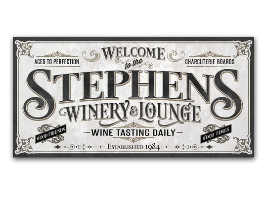 Personalized Wine Bar Winery Sign | Customized Lounge Sign | Large Personalized Family Name Wine Bar Sign | Large Metal or Canvas Wall Art