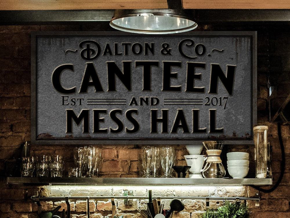Pewter-Styled Canteen and Mess Hall Sign | Personalized Canteen Sign | Family Kitchen Sign | Family Name Sign | Home Kitchen Sign