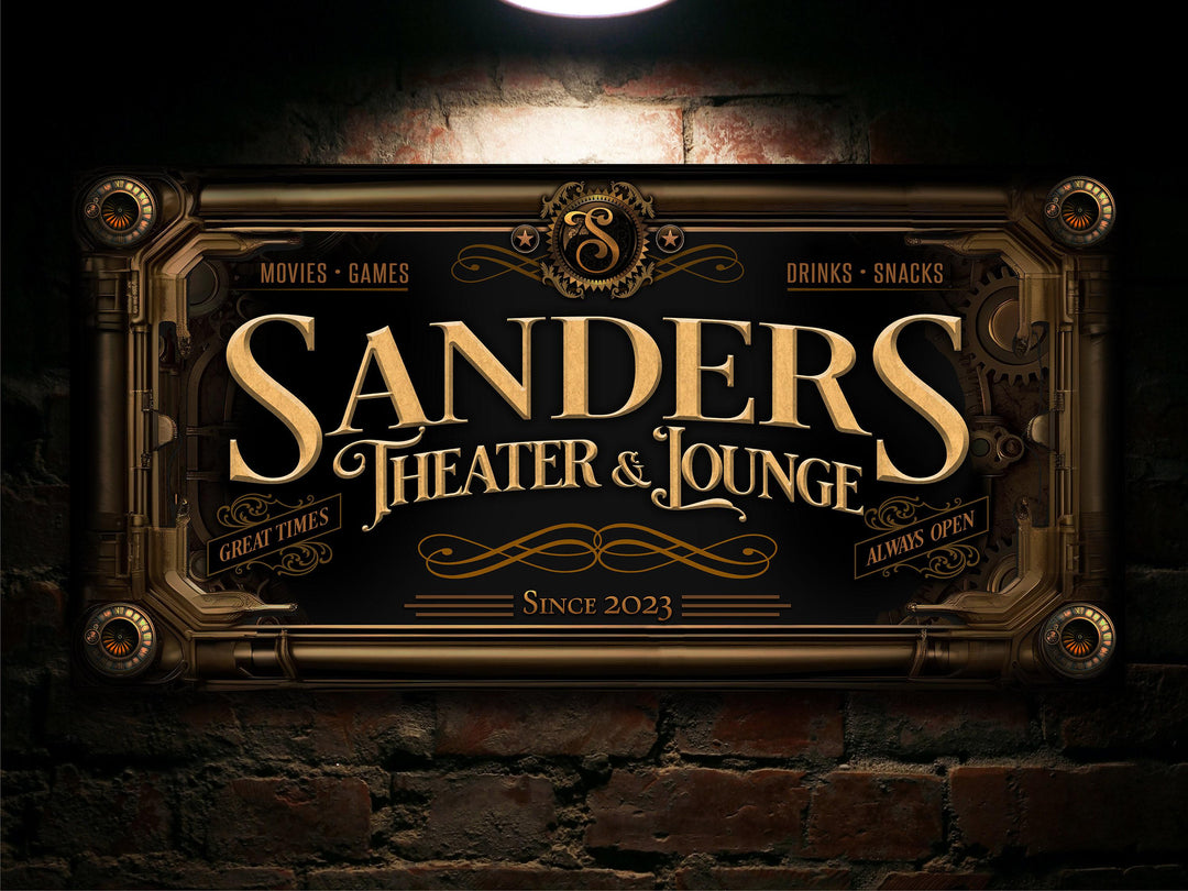 Personalized Steampunk Sign - Metal or Canvas! | Custom Steampunk Theater Sign | Home Theater Sign | Game Room Decor | Customized Steampunk