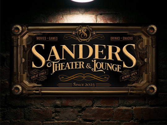 Personalized Steampunk Sign - Metal or Canvas! | Custom Steampunk Theater Sign | Home Theater Sign | Game Room Decor | Customized Steampunk