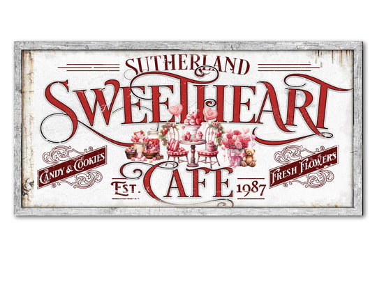 Rustic Name Sweetheart Cafe Valentine's Day Sign | Valentine Decor | Personalized Sweetheart Sign | Valentine's Sign | Valentine's Day Sign