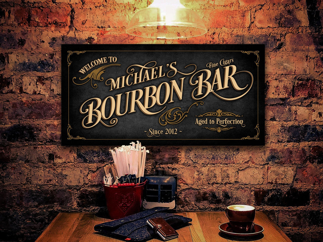 Bourbon Bar Sign Personalized, Bar Wall Decor, Personalized Bar Sign, Vintage Bar Signage