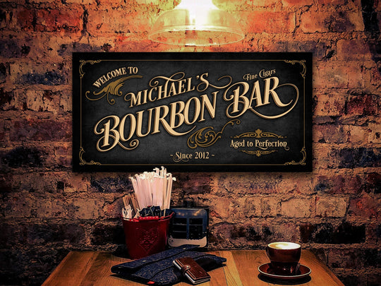 Bourbon Bar Sign Personalized, Bar Wall Decor, Personalized Bar Sign, Vintage Bar Signage
