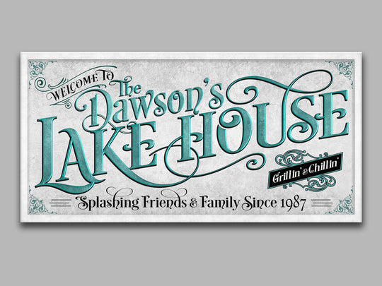 Personalized Lake House on Metal or Canvas! | Custom Family Name Sign | Teal Blue Lake House | Summer Lake House Decor | Custom Lake Sign